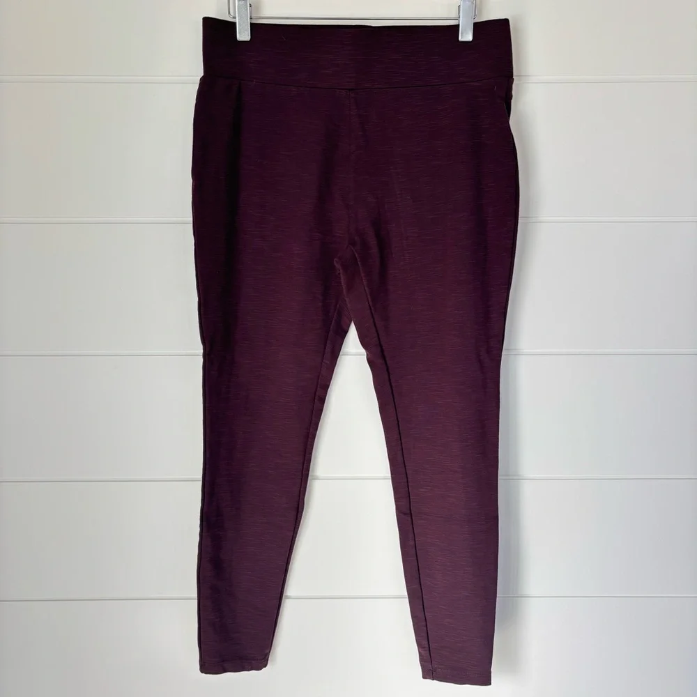 Matty M Women Slub Ponte Stretch Legging Pants With Pockets Deep Burgundy Large